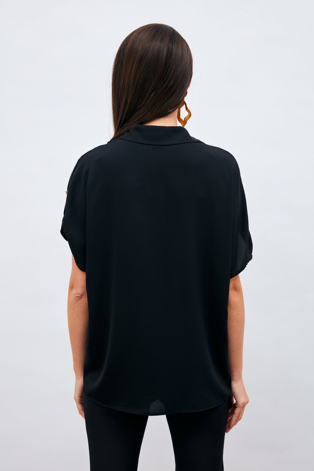 Sateen Chemise ample à détails de manches - Noir