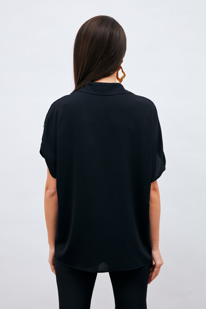 Sateen Chemise ample à détails de manches - Noir