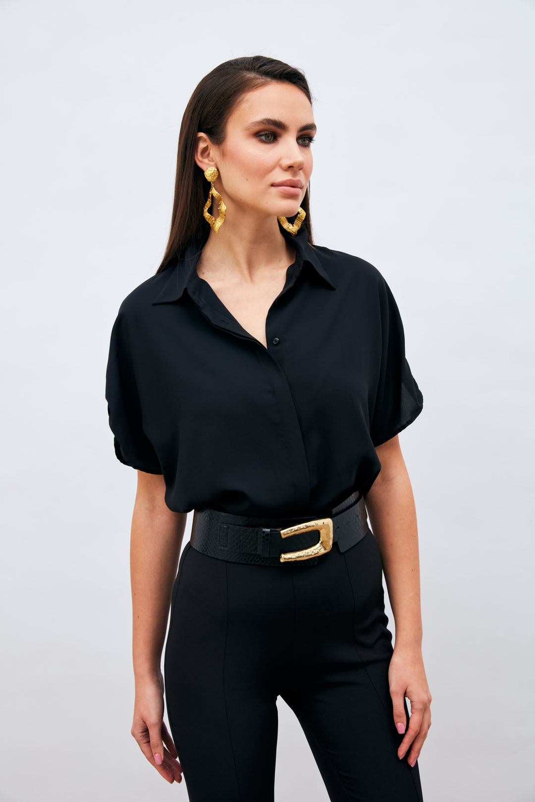 Sateen Chemise ample à détails de manches - Noir