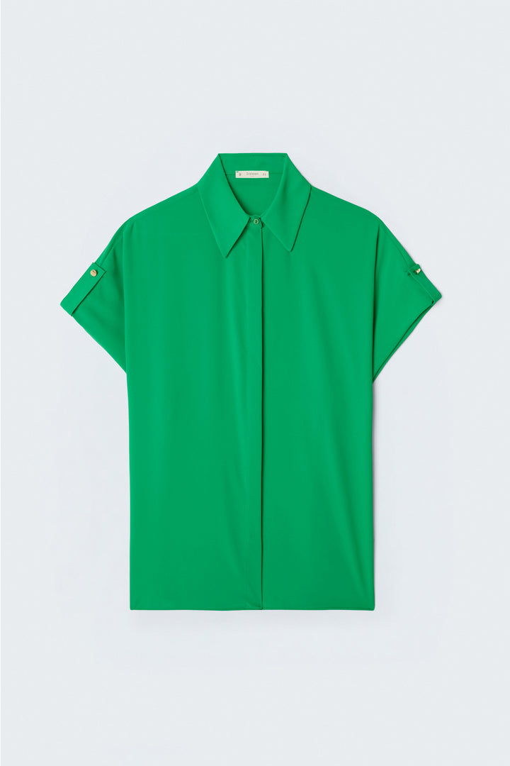 Sateen Chemise ample avec détail aux manches - Vert