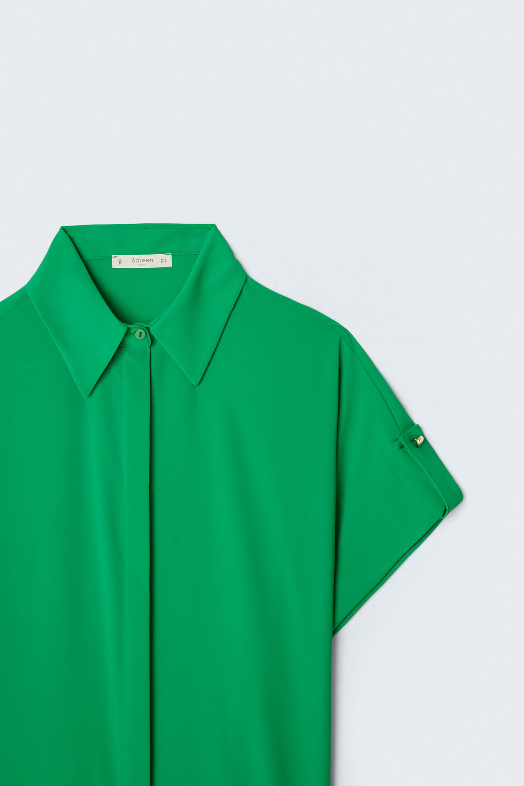 Sateen Chemise ample avec détail aux manches - Vert