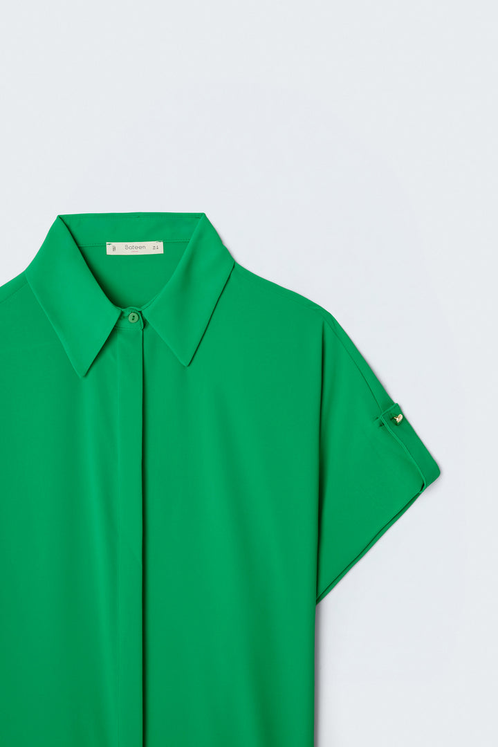 Sateen Chemise ample avec détail aux manches - Vert