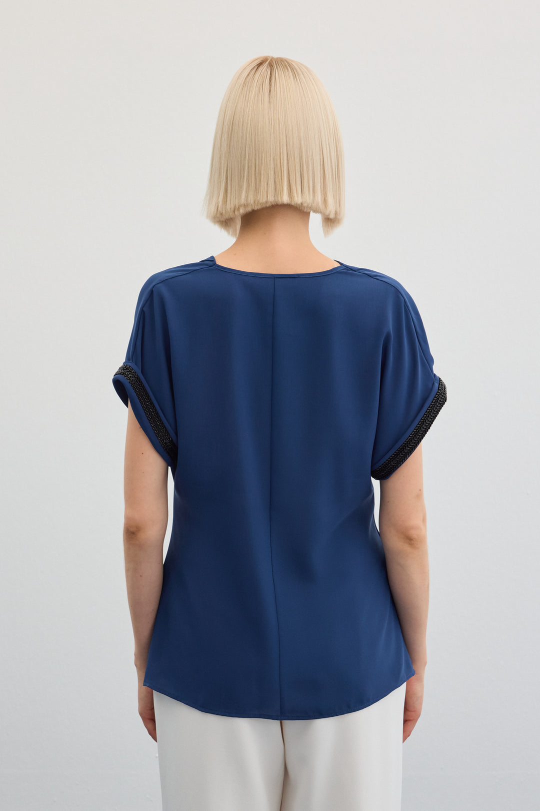 Sateen Blouse ample à détails en pierres - Indigo
