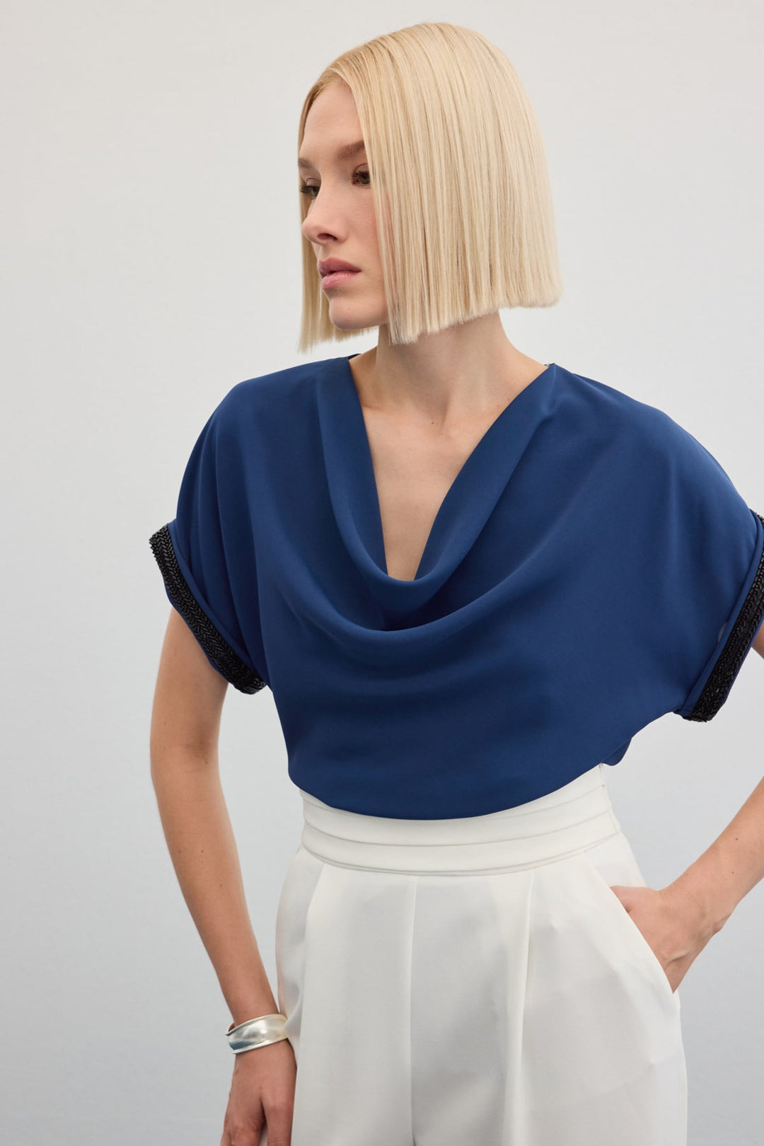 Sateen Blouse ample à détails en pierres - Indigo