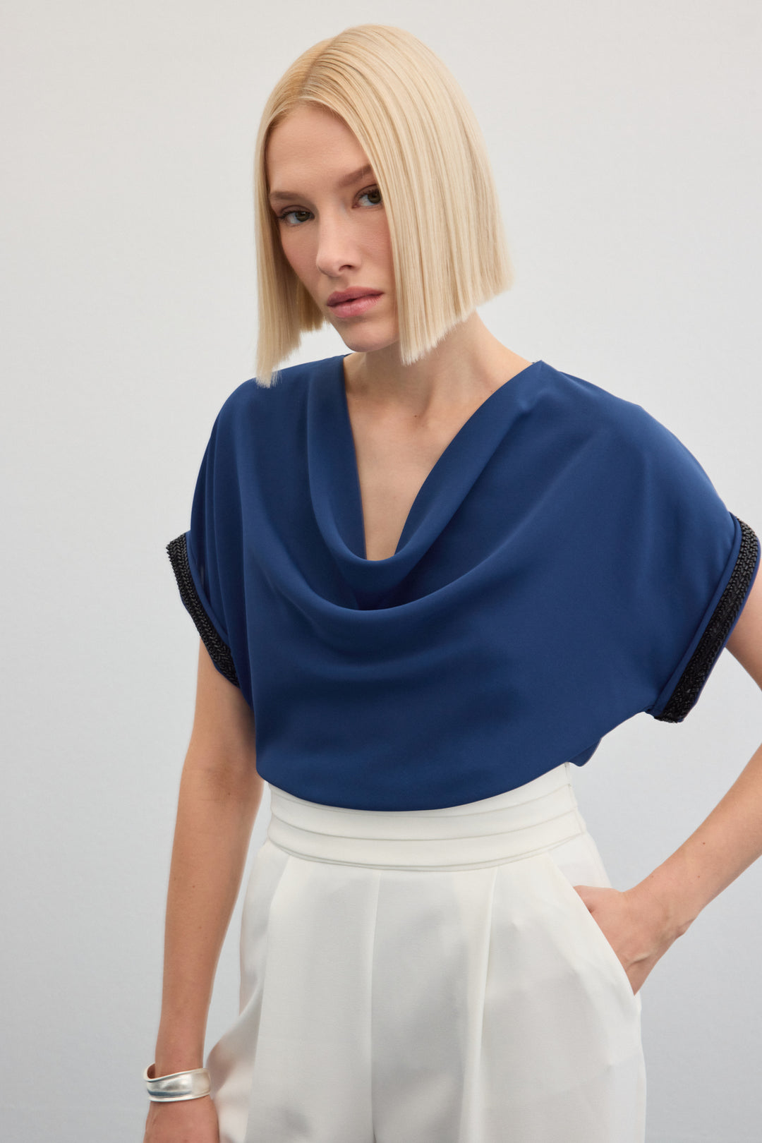 Sateen Blouse ample à détails en pierres - Indigo