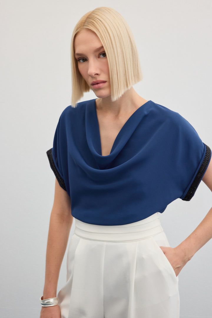 Sateen Blouse ample à détails en pierres - Indigo