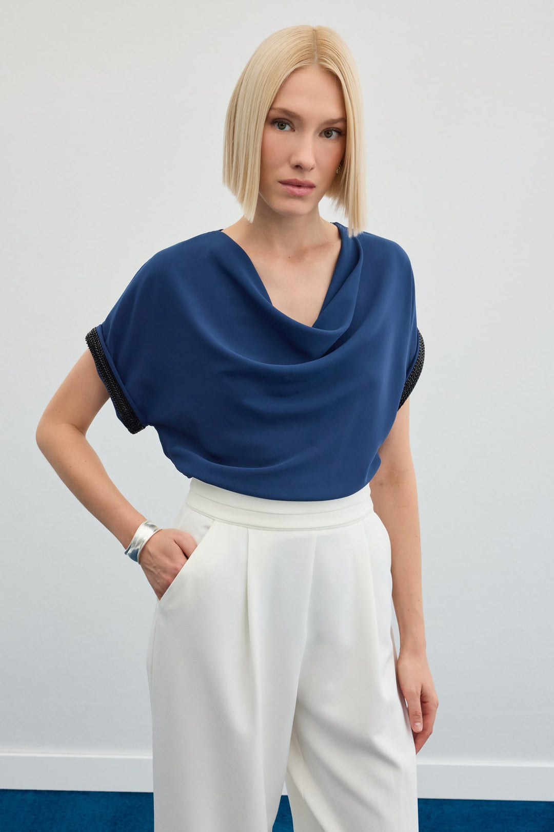 Sateen Blouse ample à détails en pierres - Indigo