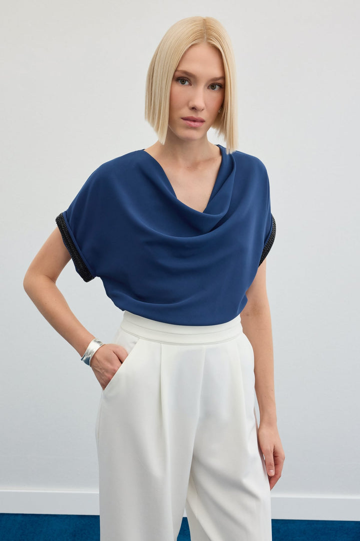 Sateen Blouse ample à détails en pierres - Indigo