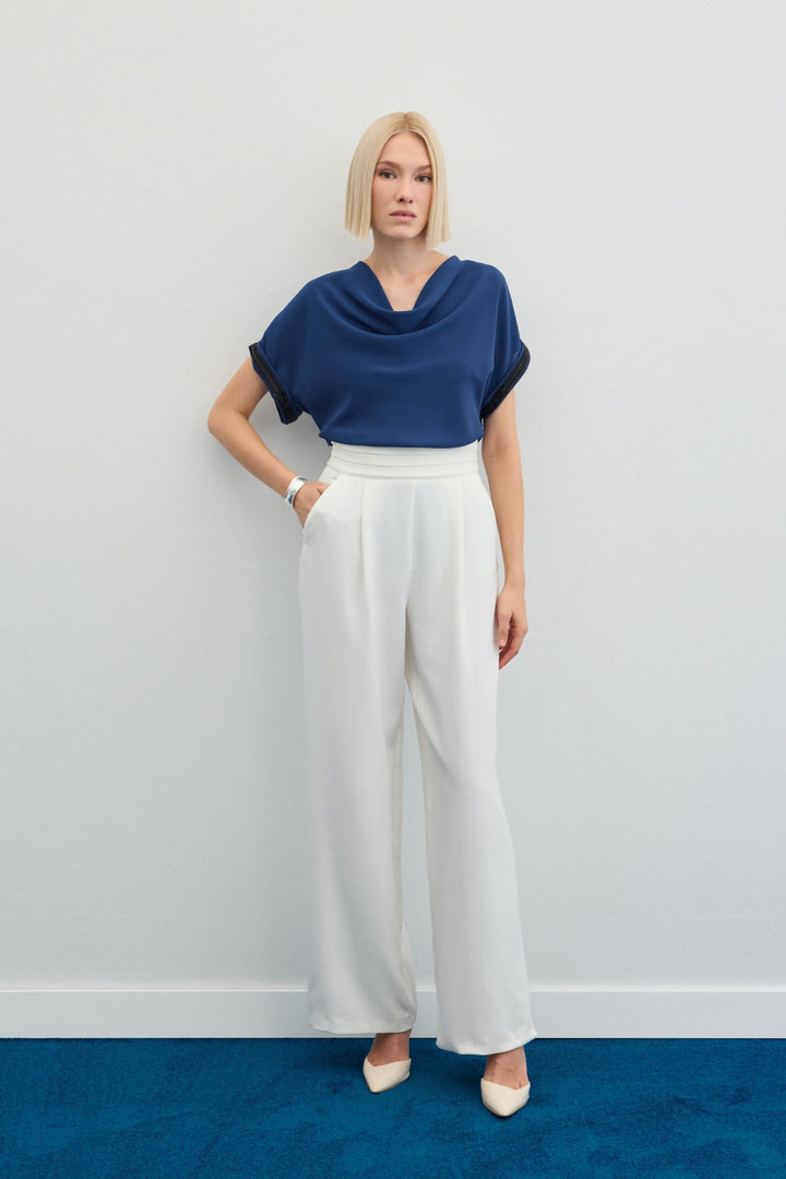Sateen Blouse ample à détails en pierres - Indigo