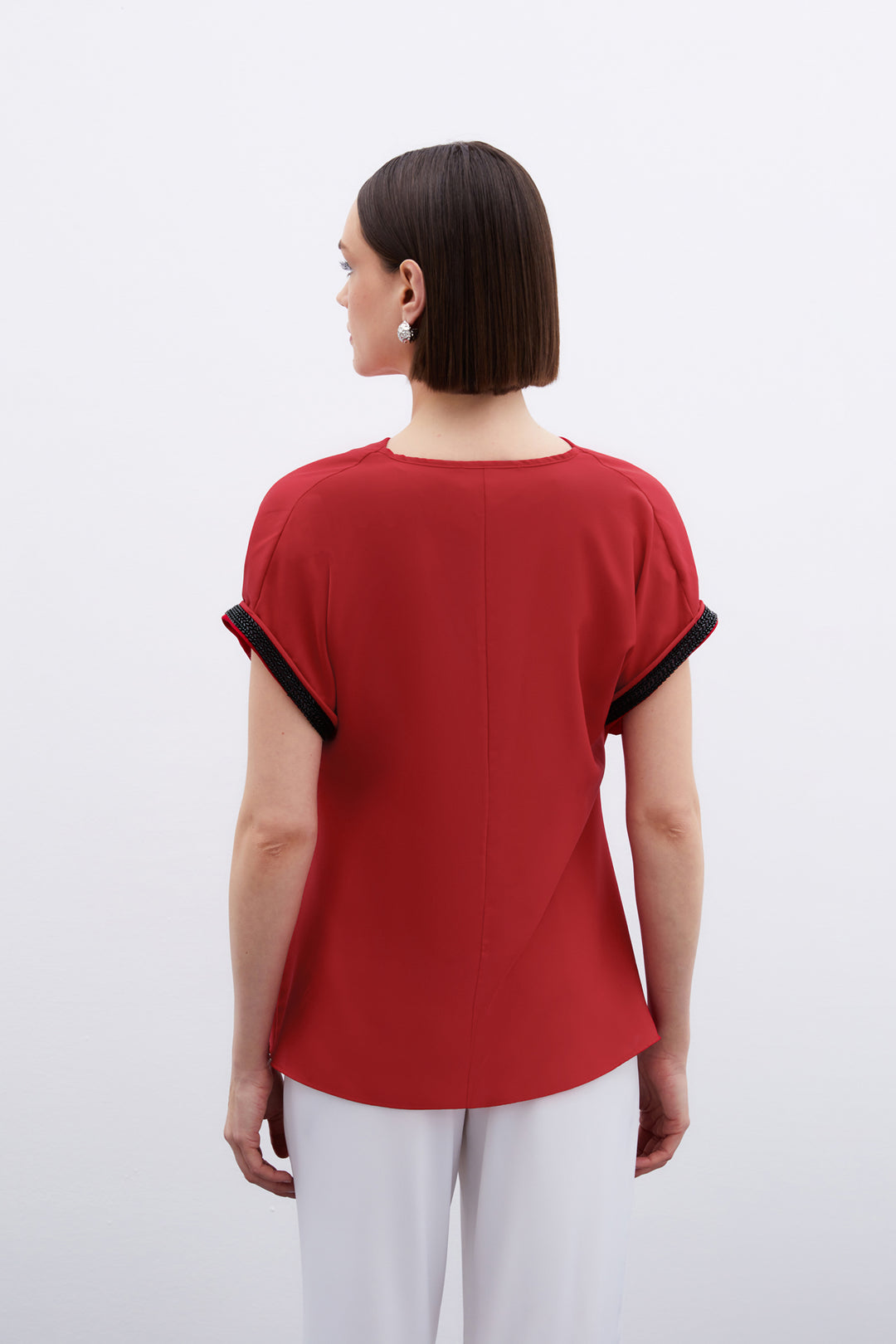 Sateen Blouse Ample avec Détails en Pierre - Rouge