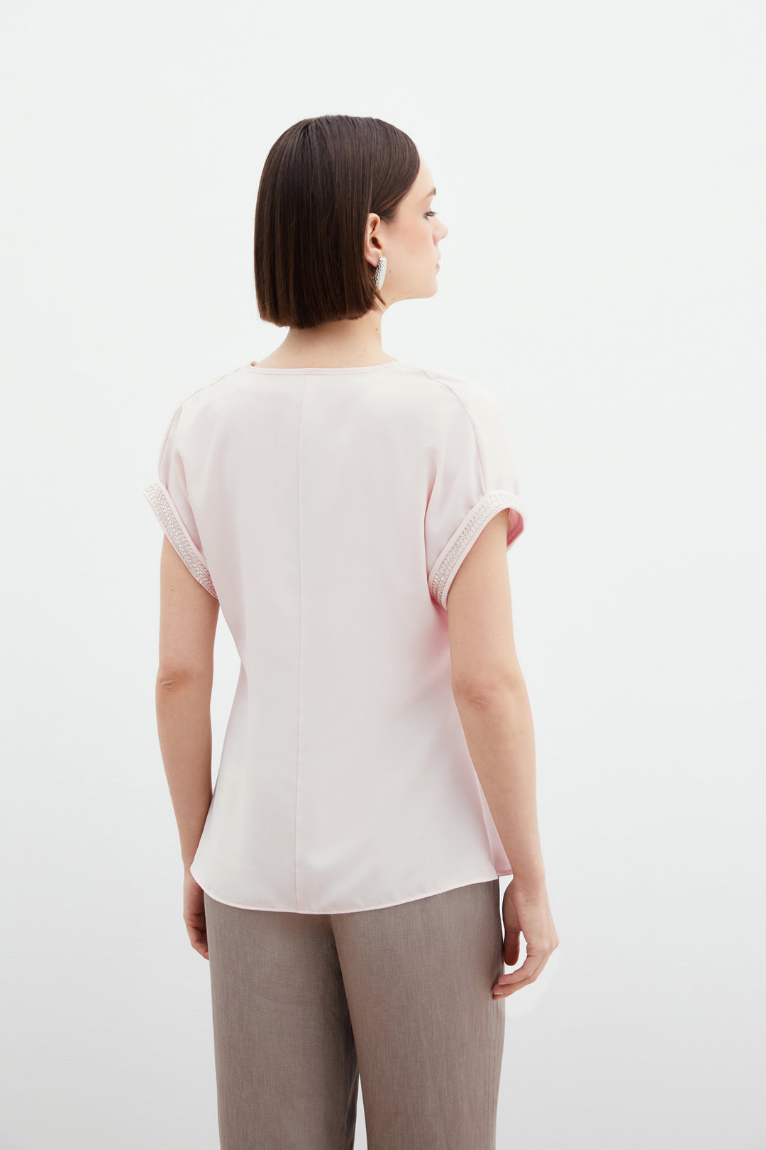 Sateen Blouse ample avec détails en pierre - Poudre