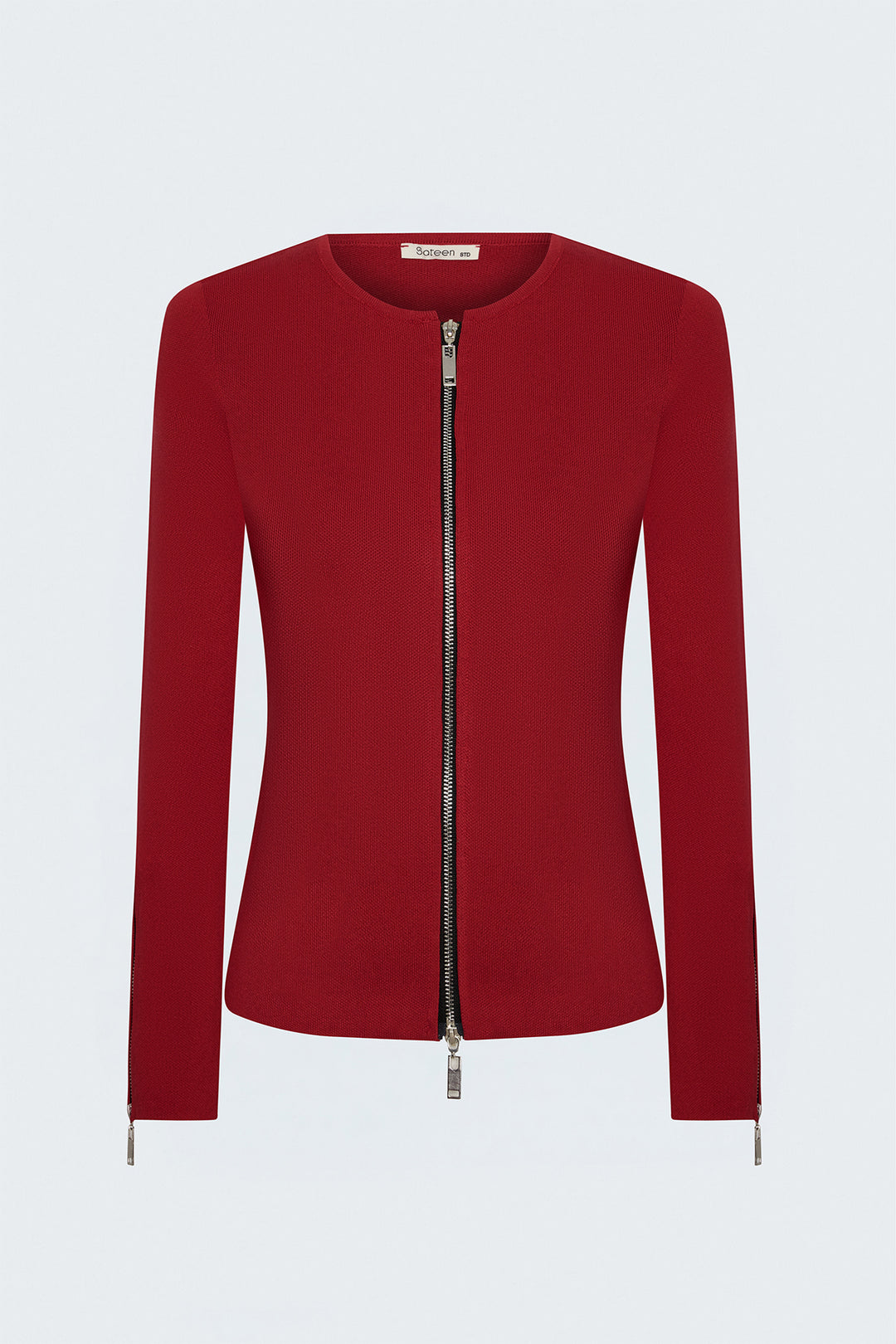 Sateen Gilet avec Détails de Fermeture Éclair aux Manches - Rouge