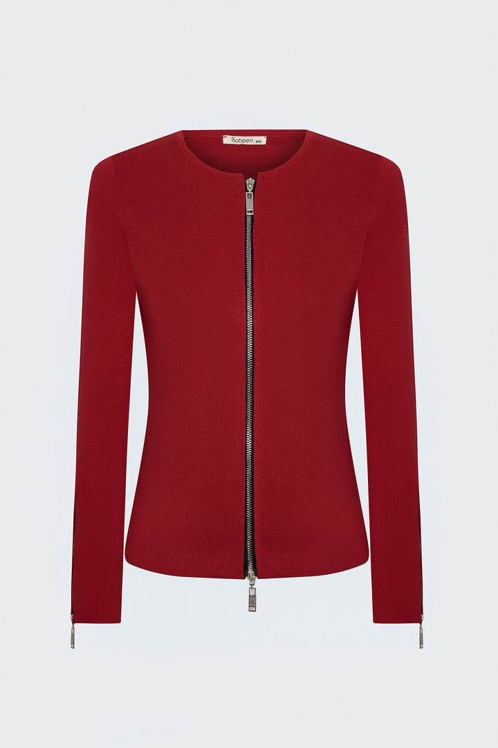Sateen Gilet avec Détails de Fermeture Éclair aux Manches - Rouge