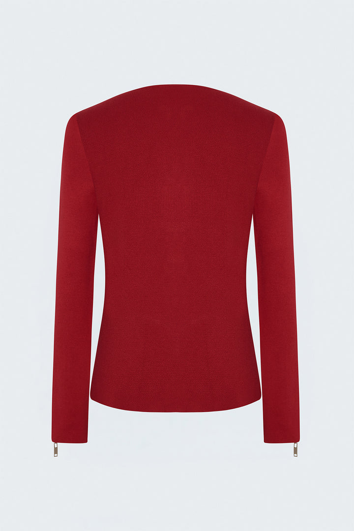 Sateen Gilet avec Détails de Fermeture Éclair aux Manches - Rouge