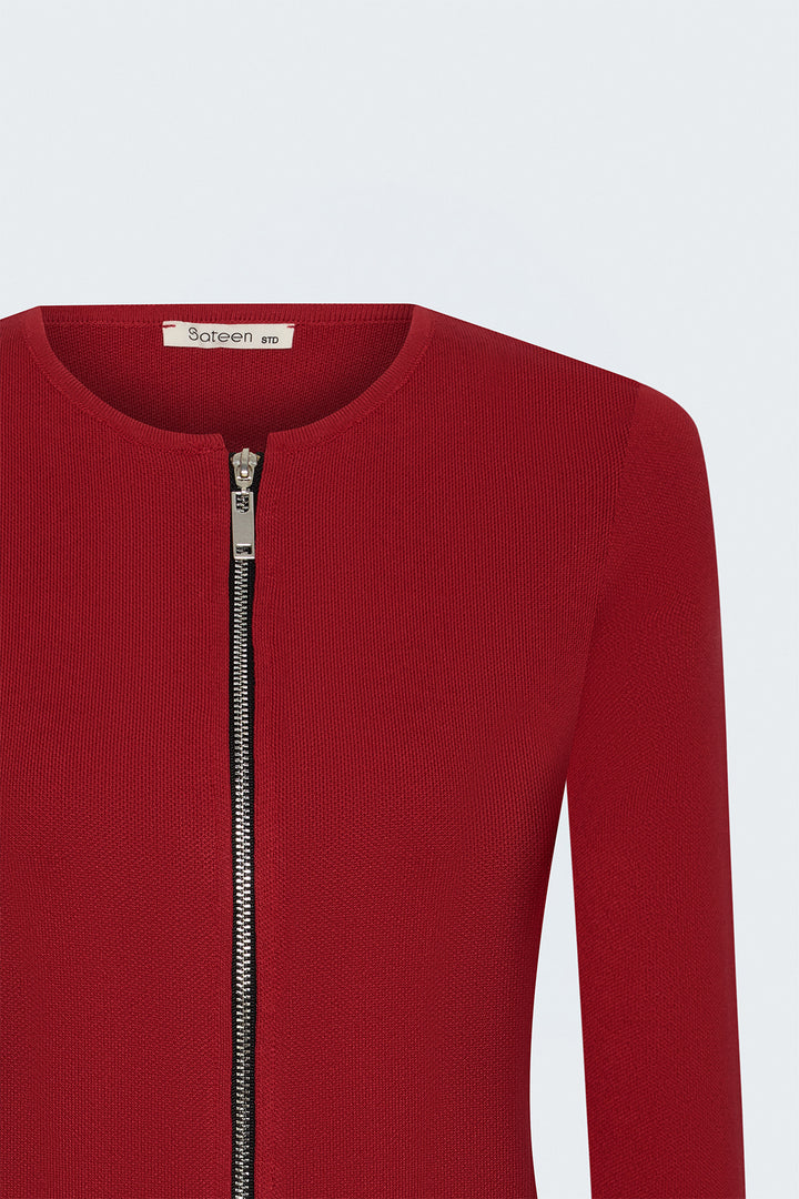 Sateen Gilet avec Détails de Fermeture Éclair aux Manches - Rouge