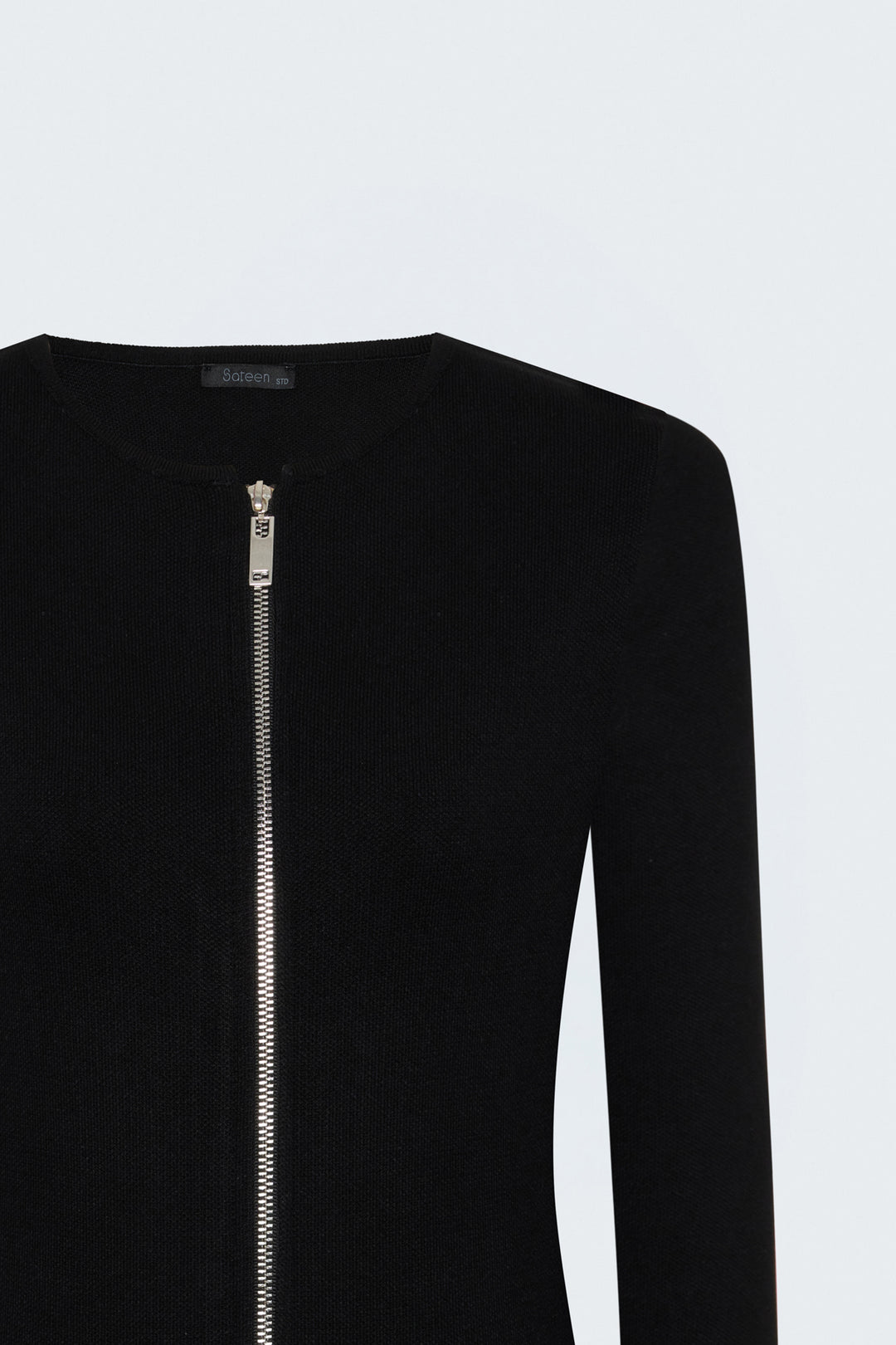 Sateen Gilet avec Détails de Fermeture Éclair aux Manches - Noir