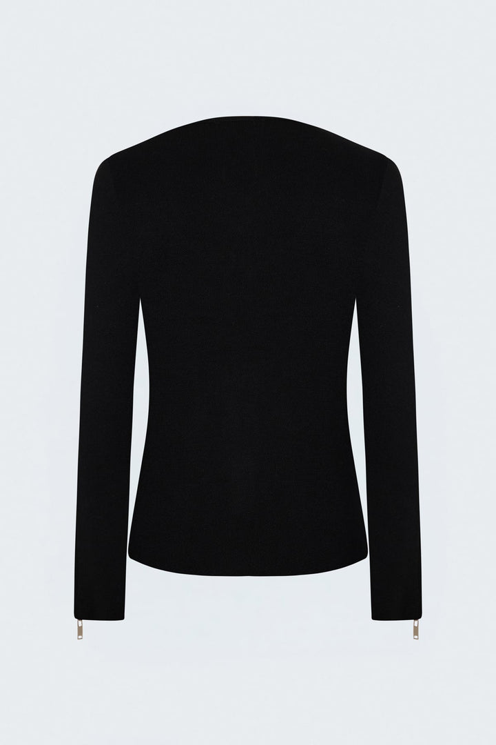 Sateen Gilet avec Détails de Fermeture Éclair aux Manches - Noir