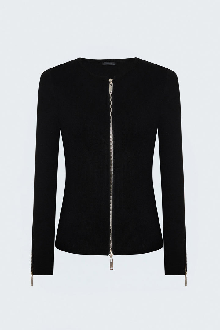 Sateen Gilet avec Détails de Fermeture Éclair aux Manches - Noir