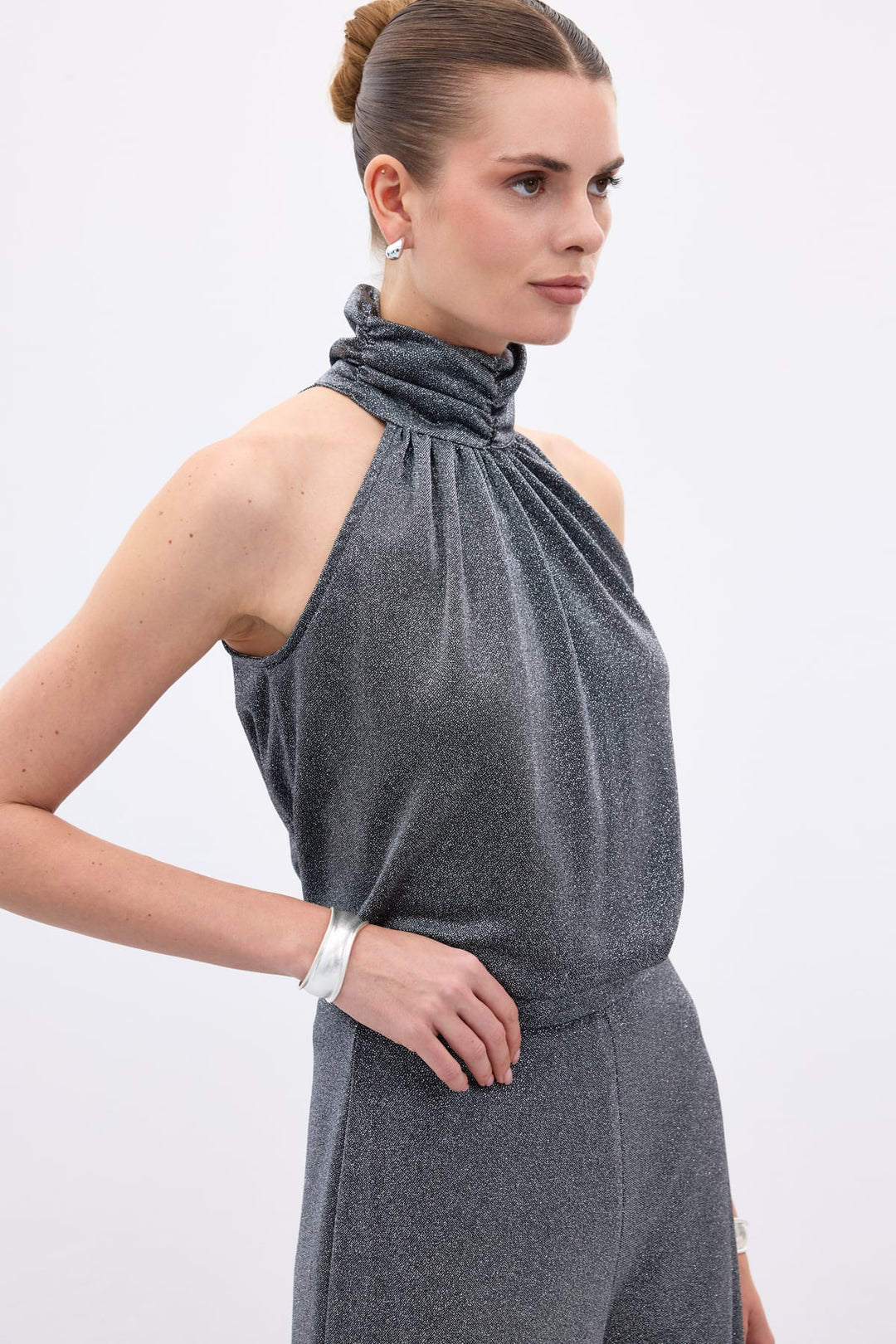 Sateen Blouse sans manches brillante - Anthracite