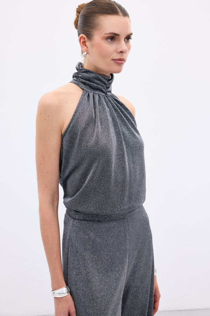 Sateen Blouse sans manches brillante - Anthracite