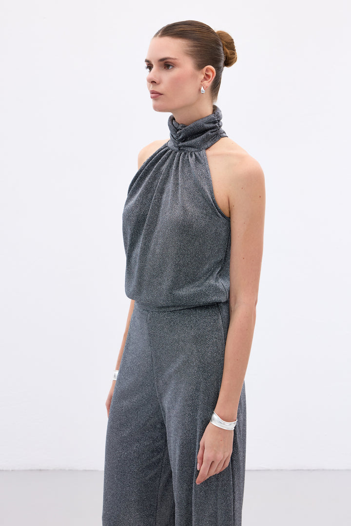 Sateen Blouse sans manches brillante - Anthracite