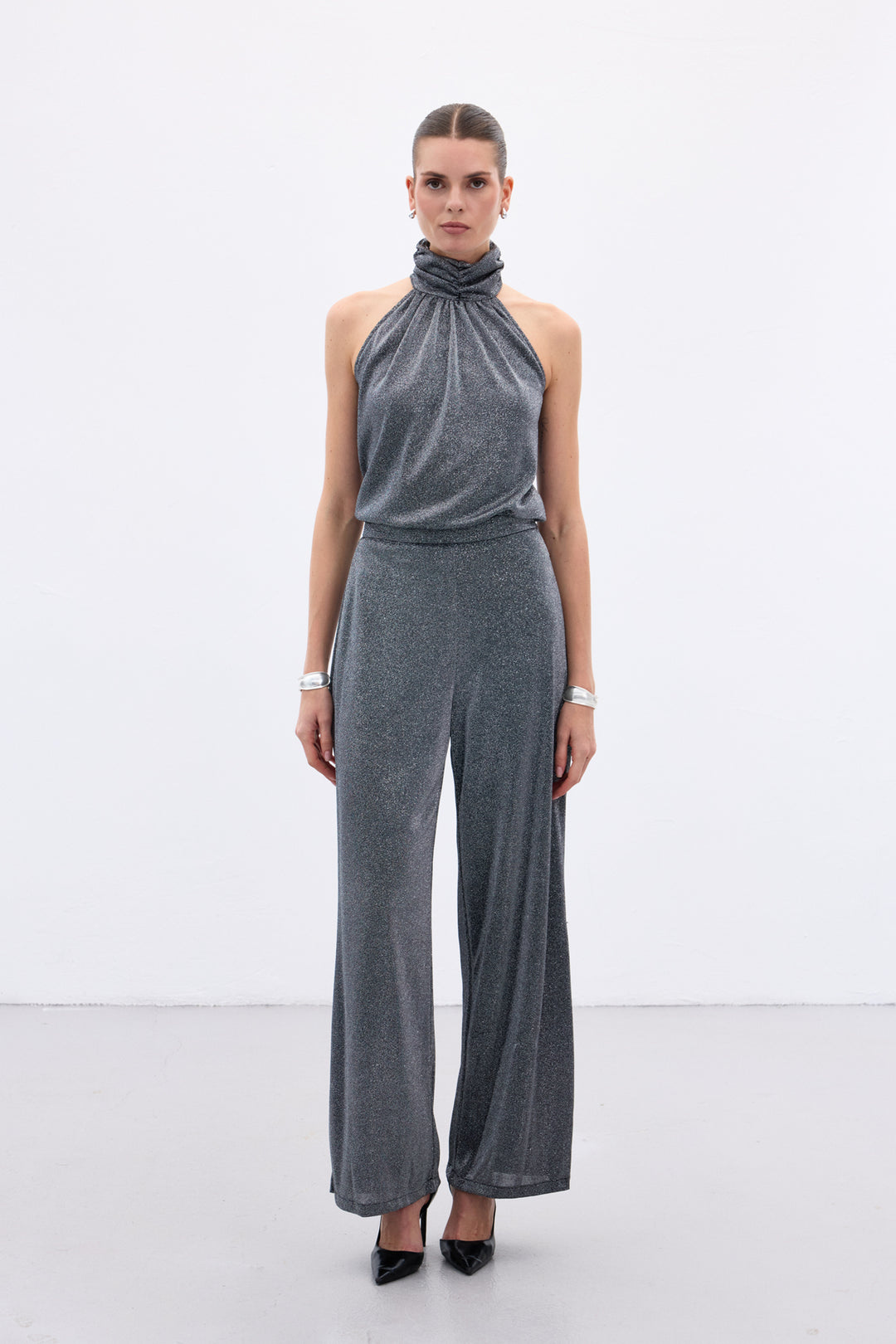 Sateen Blouse sans manches brillante - Anthracite