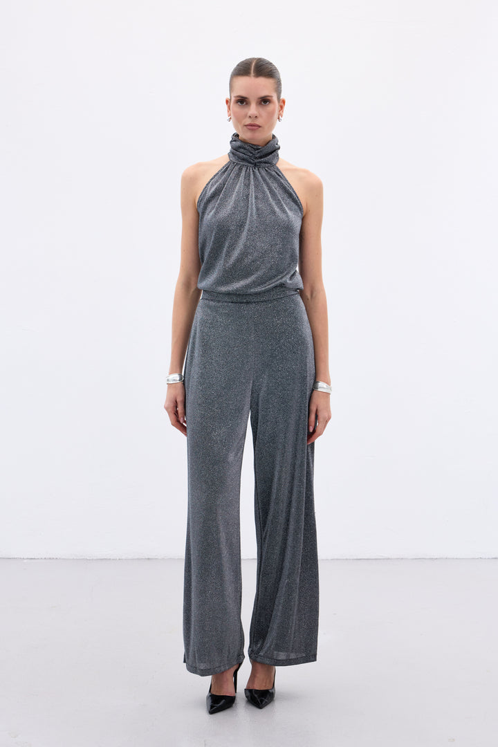 Sateen Blouse sans manches brillante - Anthracite