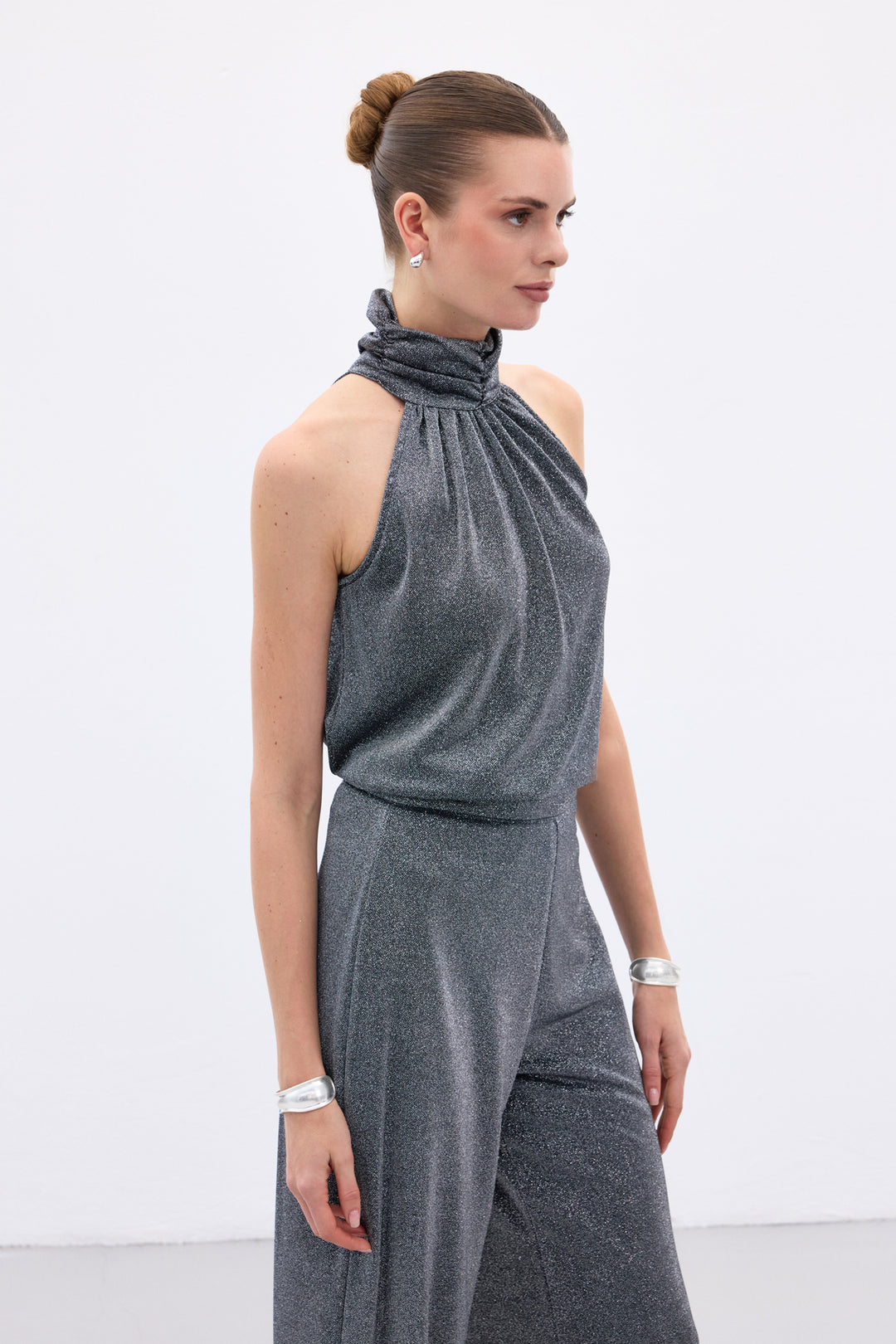 Sateen Blouse sans manches brillante - Anthracite