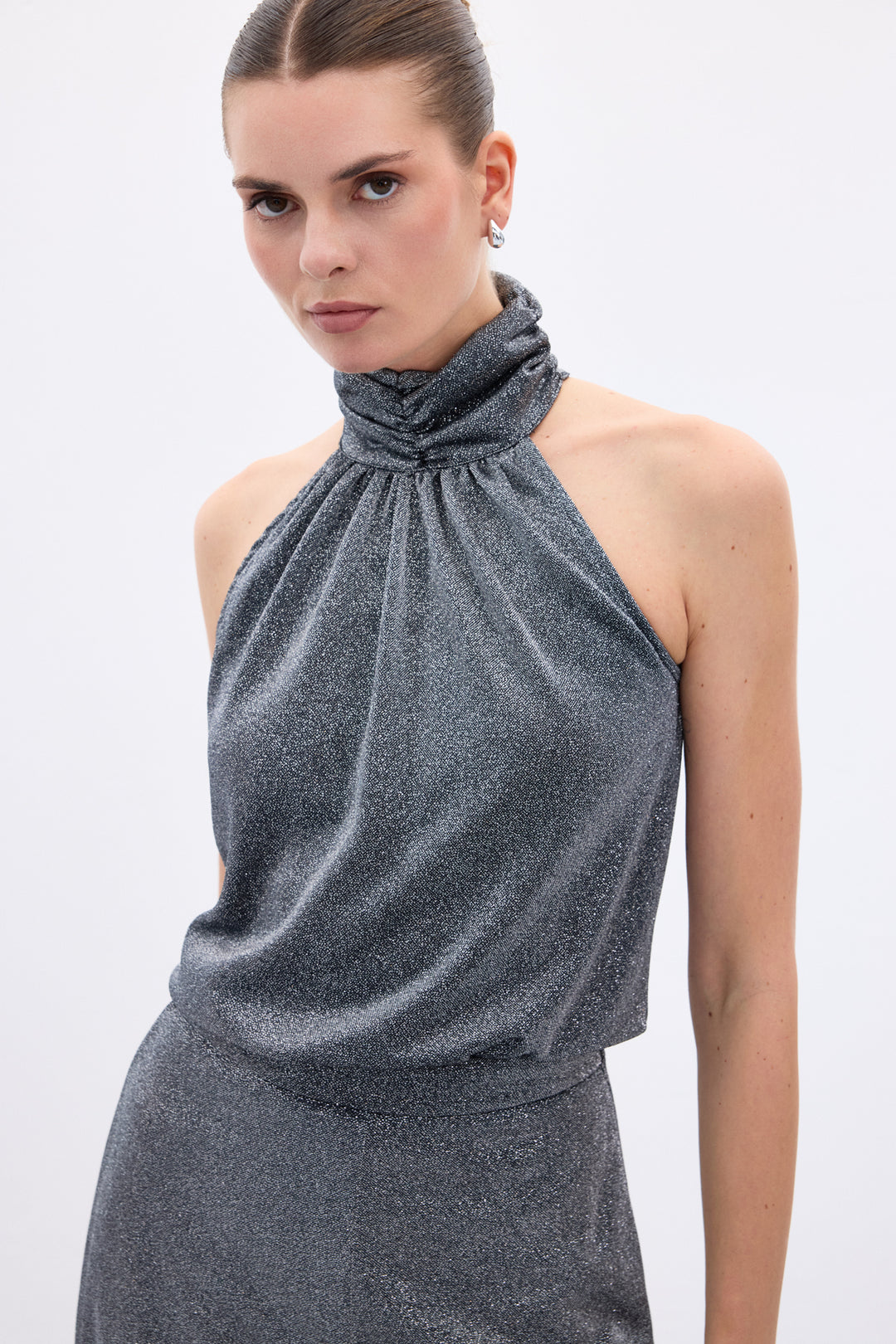 Sateen Blouse sans manches brillante - Anthracite