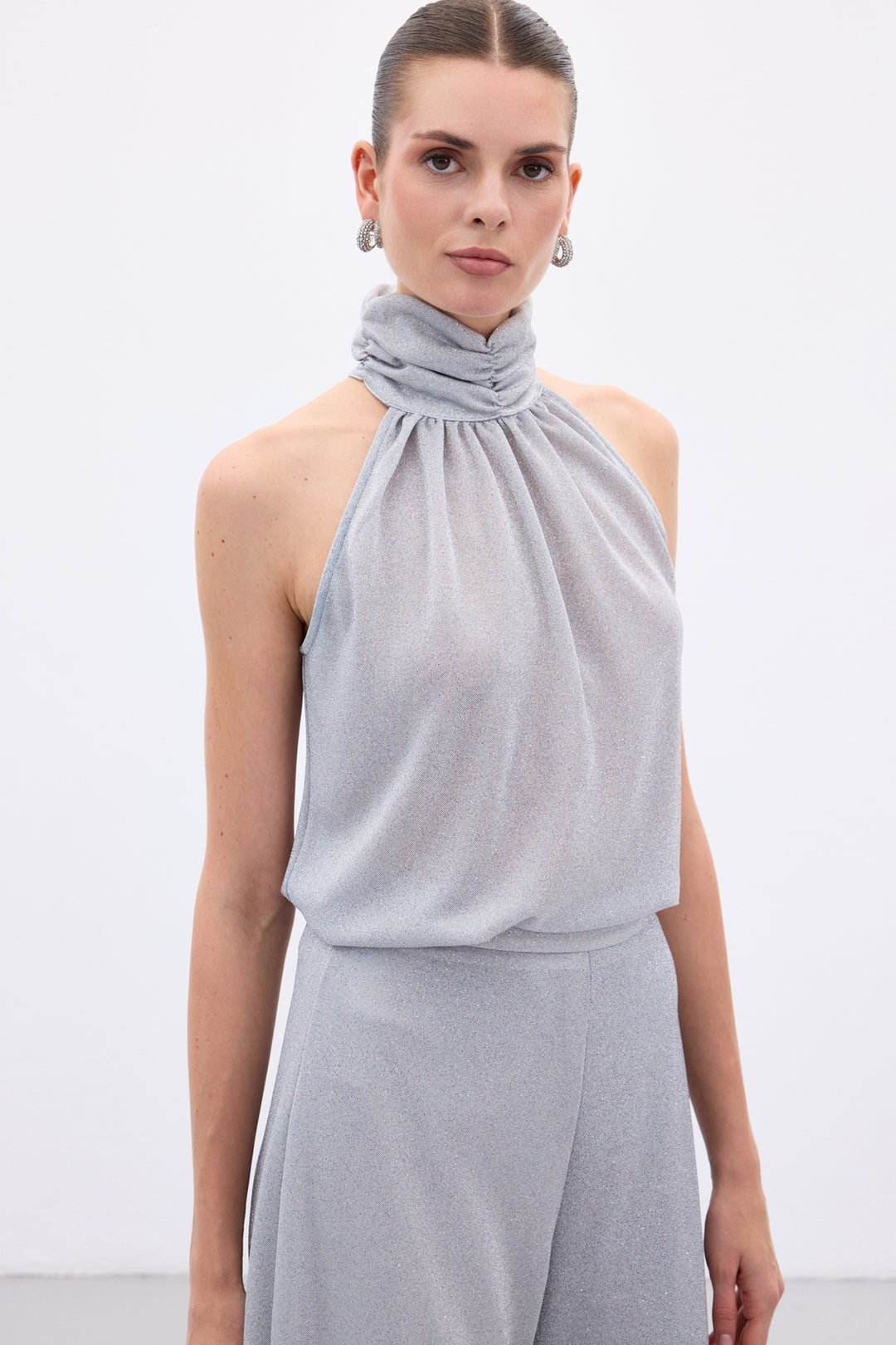 Sateen Blouse sans manches brillante - Argent