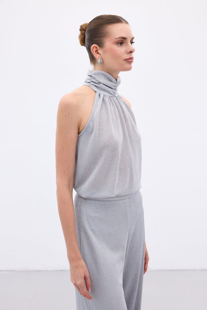 Sateen Blouse sans manches brillante - Argent