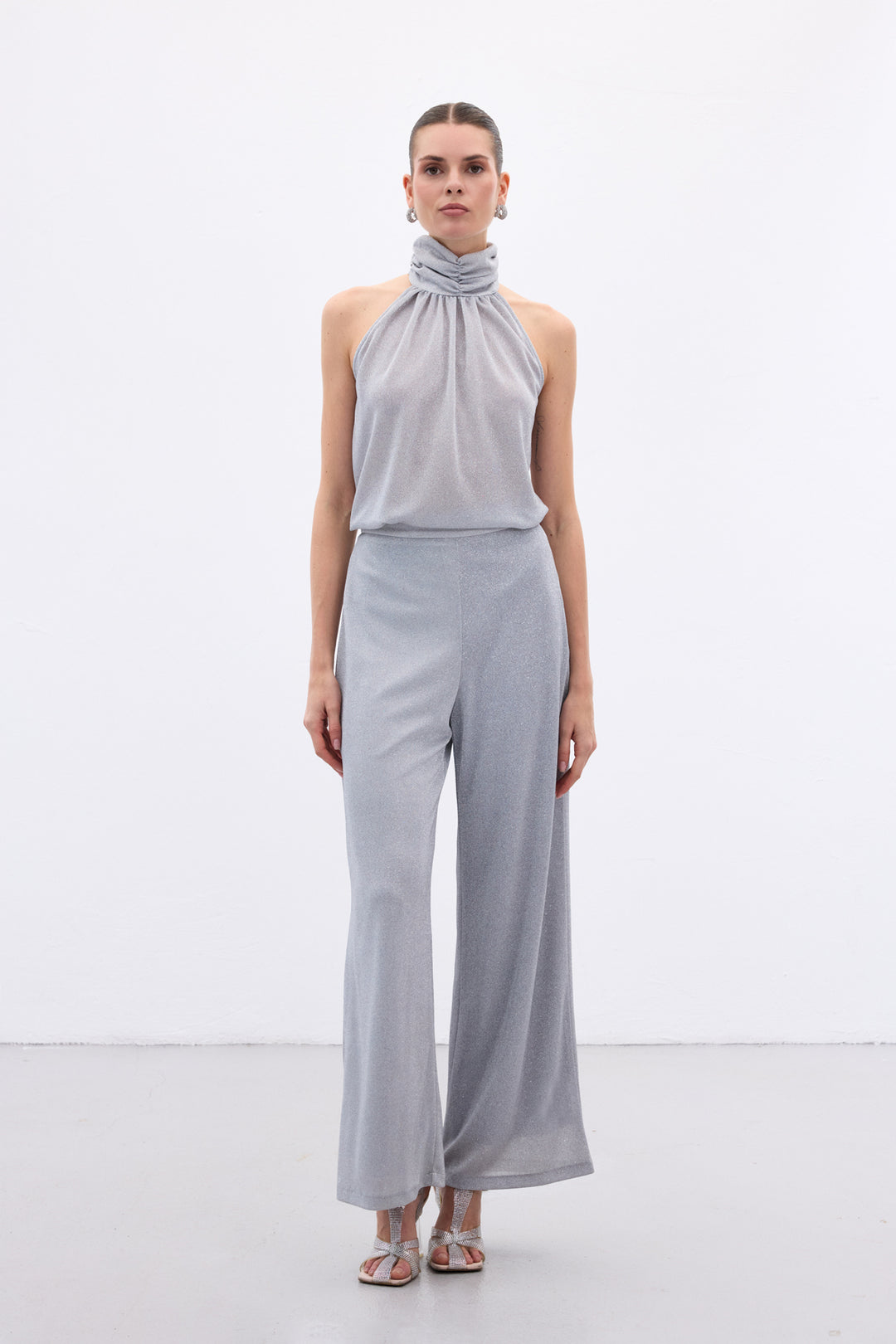 Sateen Blouse sans manches brillante - Argent