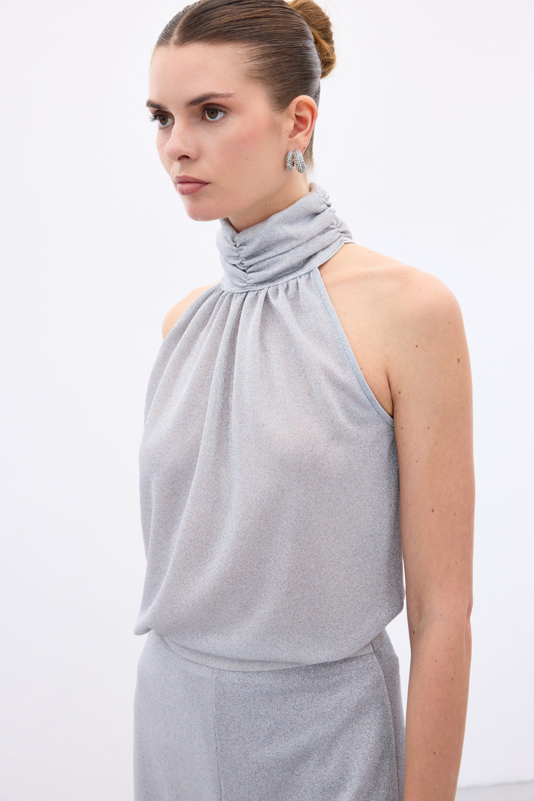 Sateen Blouse sans manches brillante - Argent