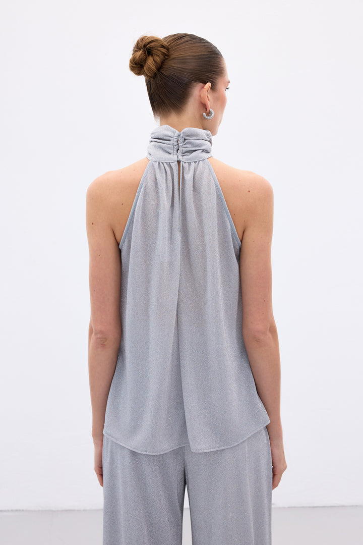 Sateen Blouse sans manches brillante - Argent