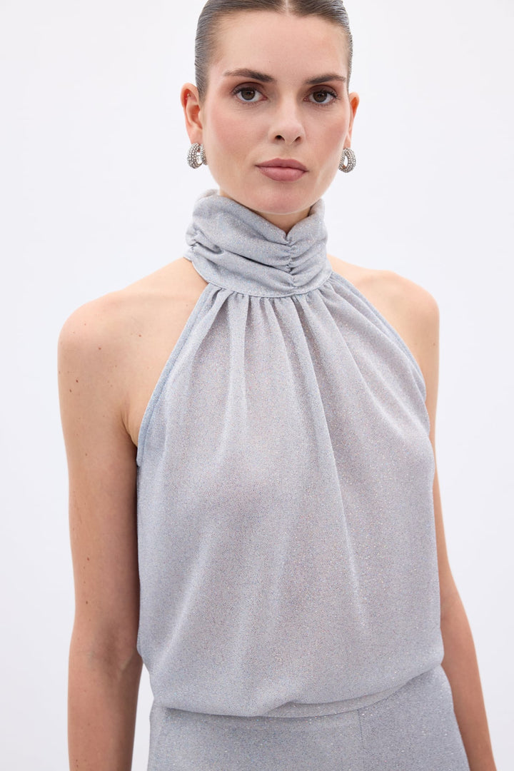 Sateen Blouse sans manches brillante - Argent