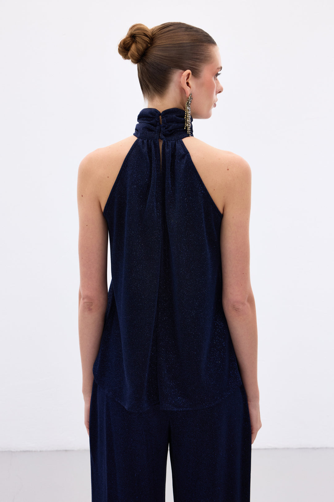 Sateen Blouse sans manches brillante - Bleu marine