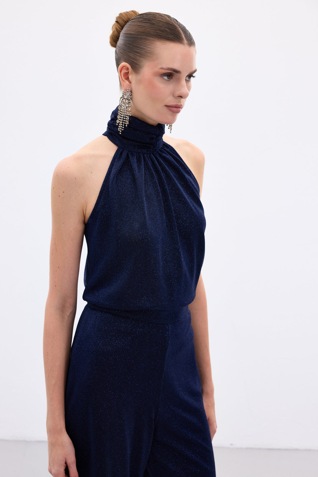 Sateen Blouse sans manches brillante - Bleu marine