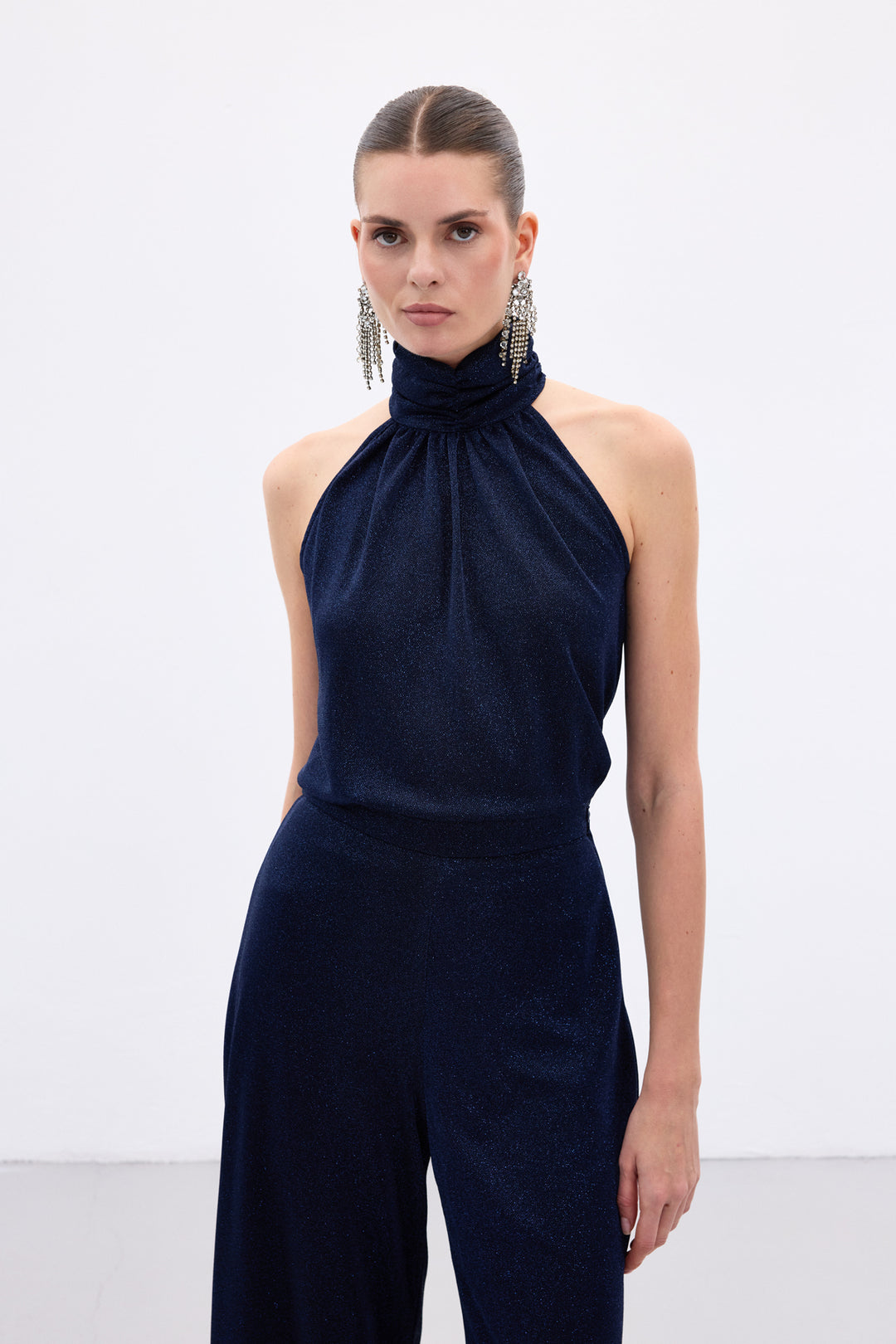 Sateen Blouse sans manches brillante - Bleu marine