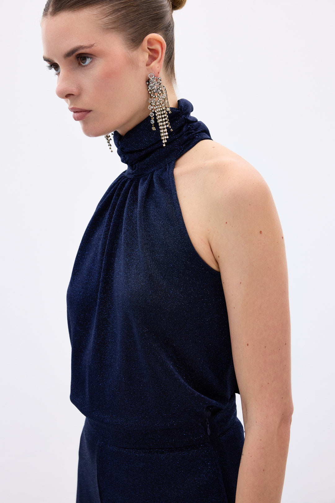 Sateen Blouse sans manches brillante - Bleu marine