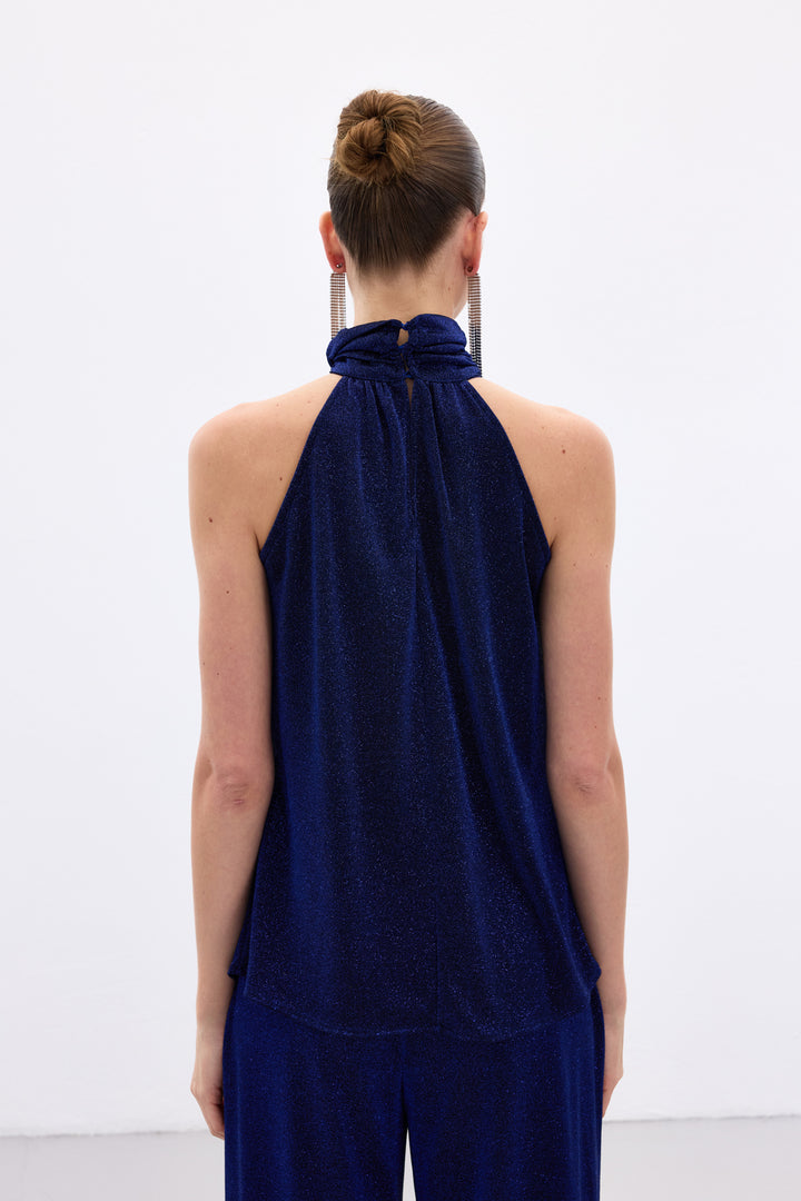 Sateen Blouse sans manches brillante - sax Bleu