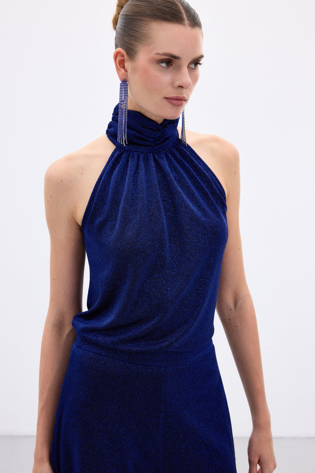 Sateen Blouse sans manches brillante - sax Bleu
