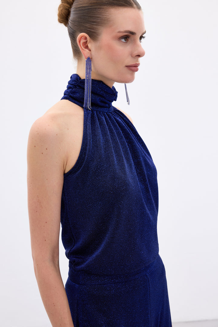 Sateen Blouse sans manches brillante - sax Bleu