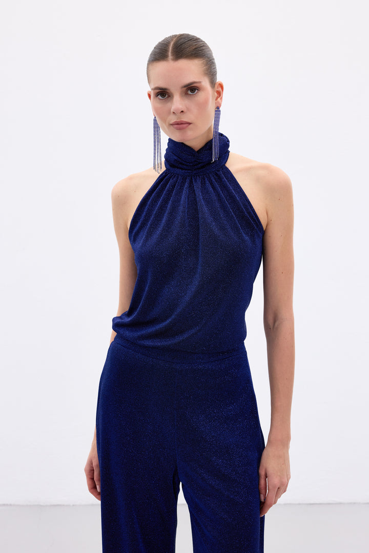 Sateen Blouse sans manches brillante - sax Bleu