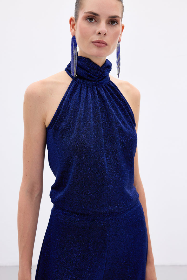 Sateen Blouse sans manches brillante - sax Bleu