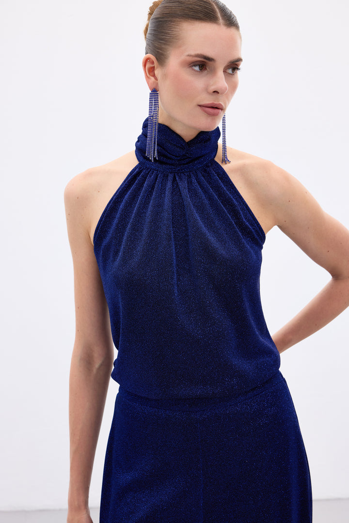 Sateen Blouse sans manches brillante - sax Bleu