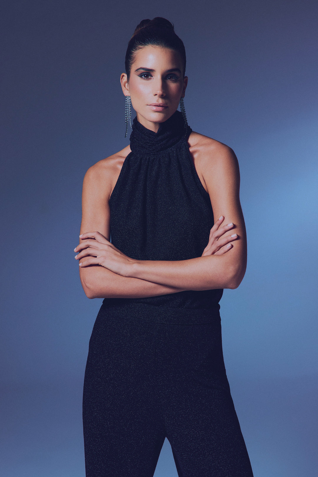 Sateen Blouse sans manches brillante - Noir