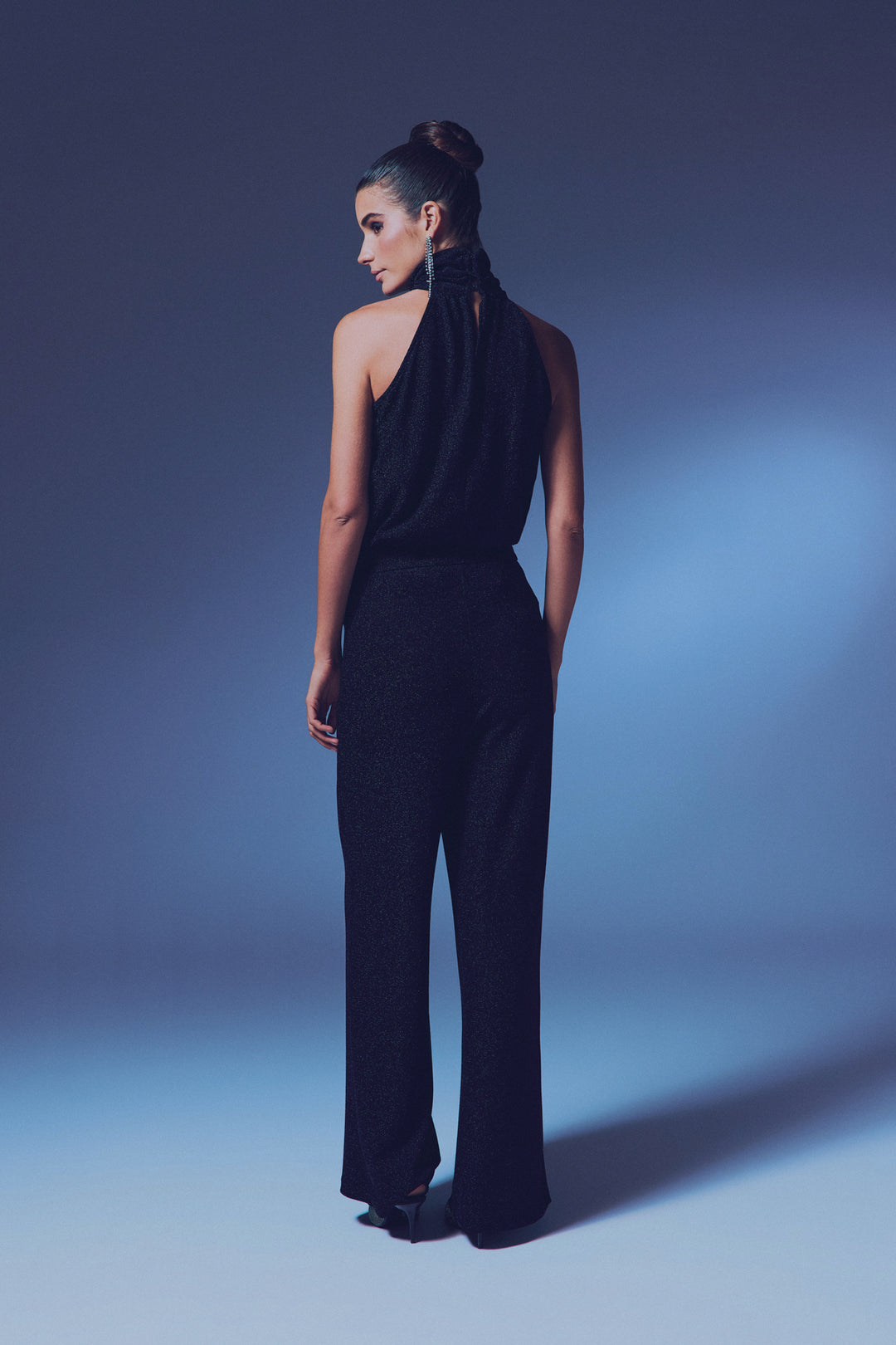 Sateen Blouse sans manches brillante - Noir