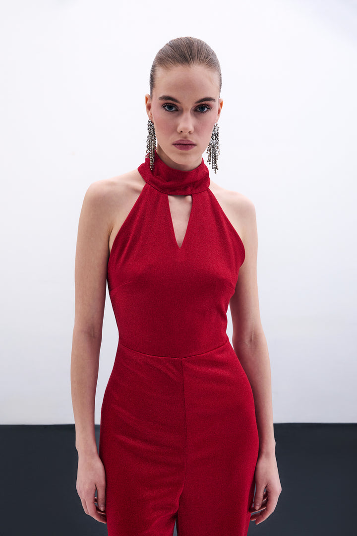 Sateen Combinaison sans manches brillante - Rouge