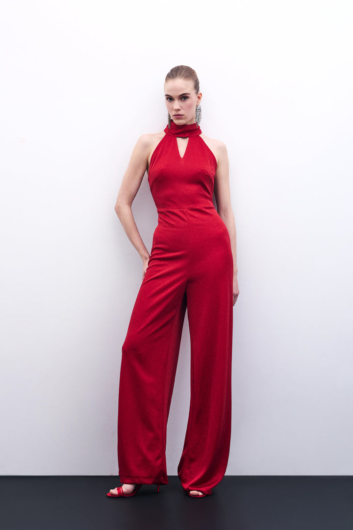 Sateen Combinaison sans manches brillante - Rouge