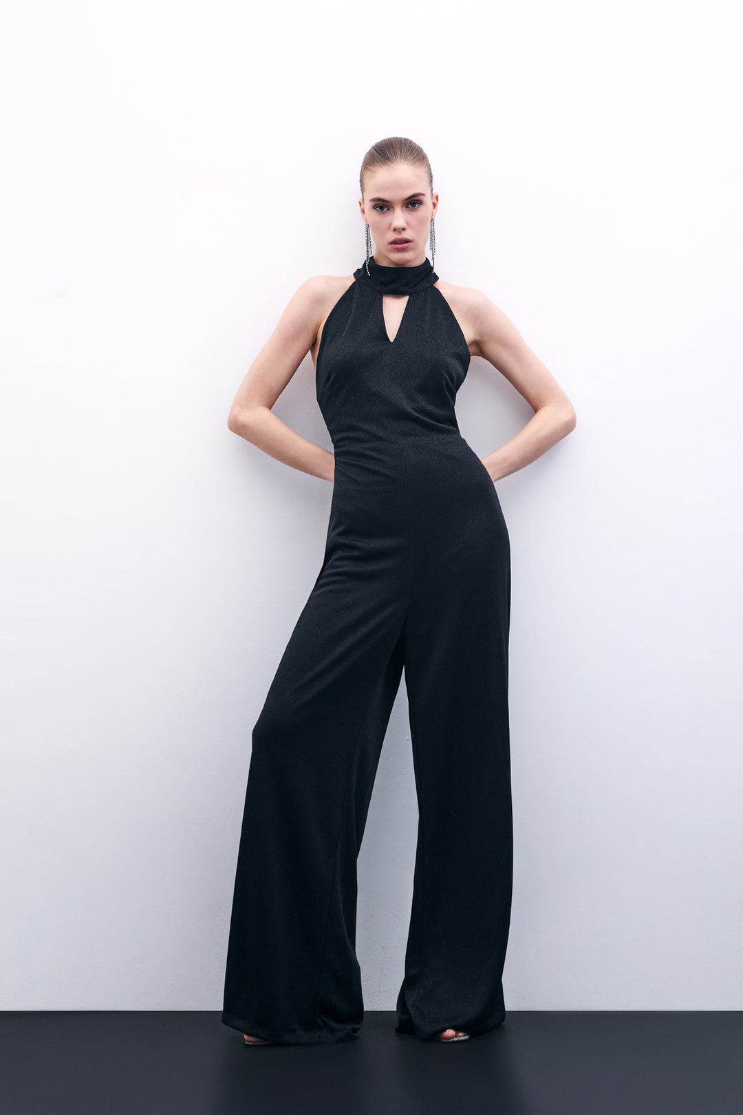 Sateen Combinaison sans manches brillante - Noir
